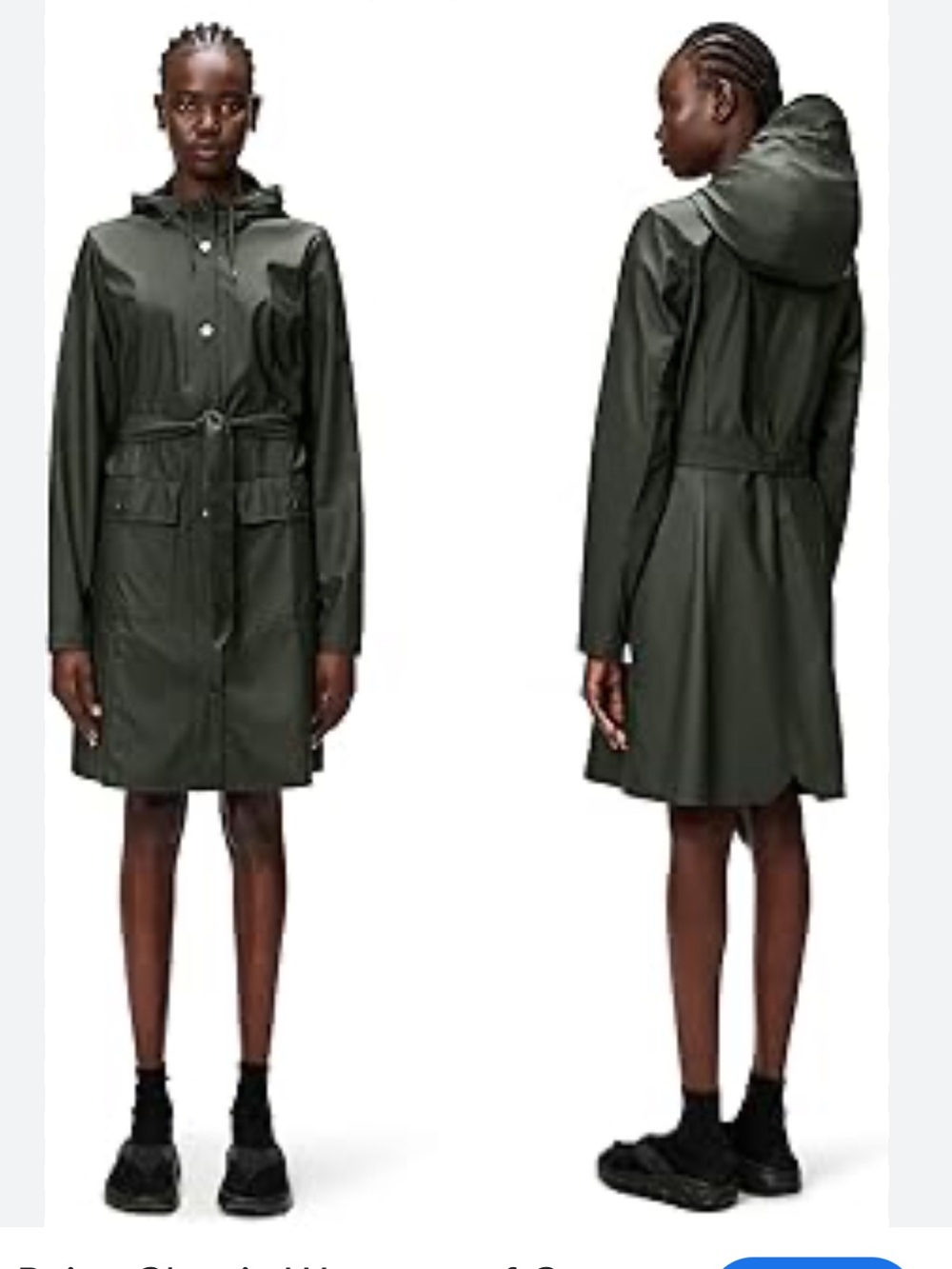Rains dark Olive Green Hooded Raincoat with Belt size S/M